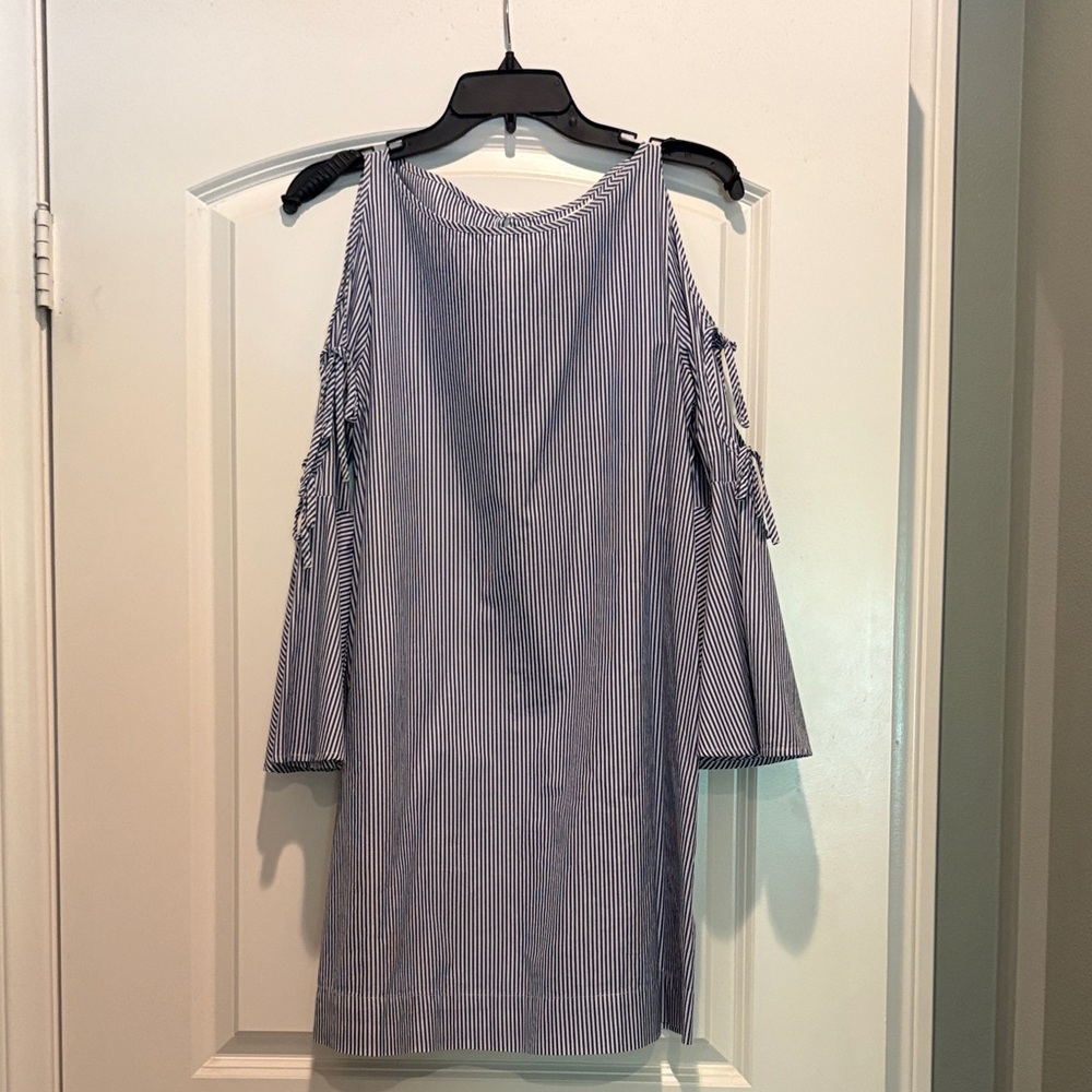 Avec Les Filles Navy Striped Cold Shoulder Dress